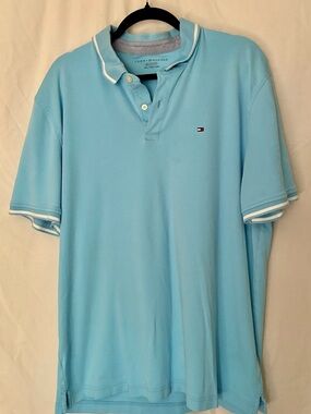 Tommy Hilfiger Men’s Sky Blue Polo with White Trim